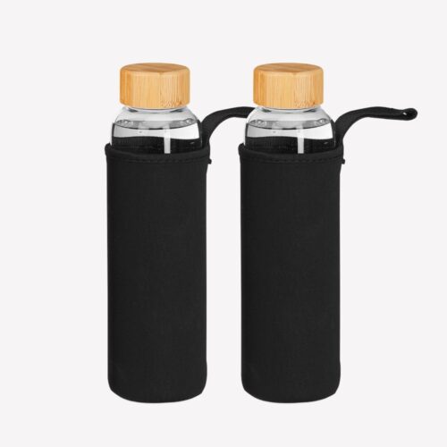 2er Set Borosilikat Glasflasche 500 ml - mit Neoprenhülle