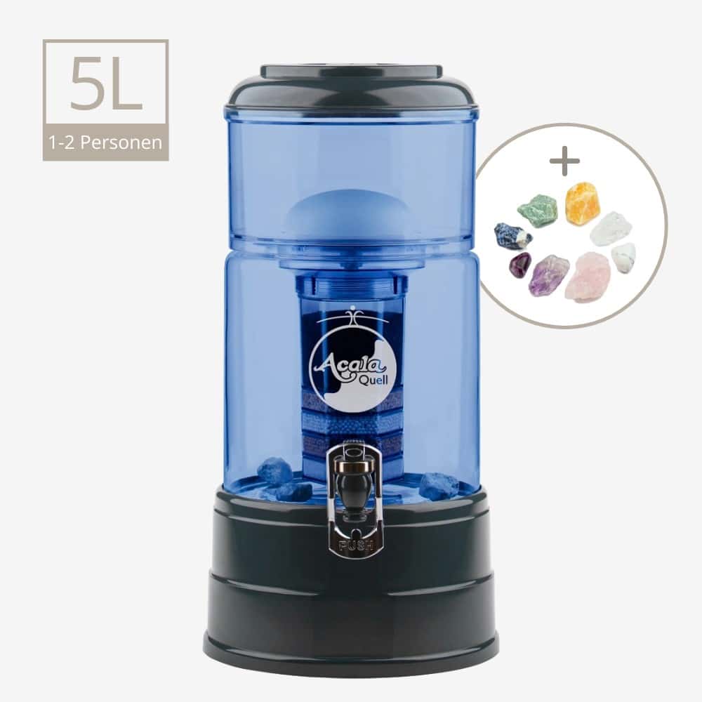 AcalaQuell Mini Wasserfilter 5 Liter Anthrazit Blau Sauberes Trinkwasser