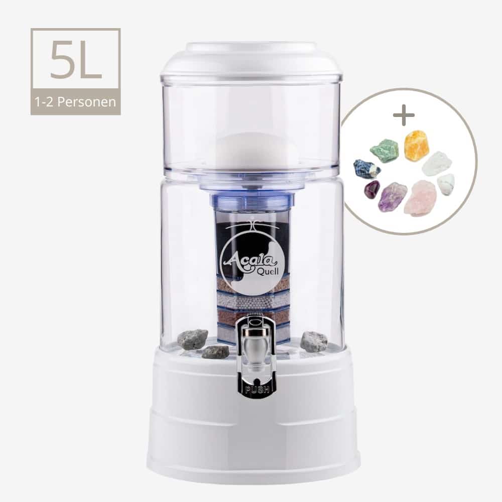 AcalaQuell Mini Wasserfilter 5 Liter Weiss Klar Sauberes Trinkwasser